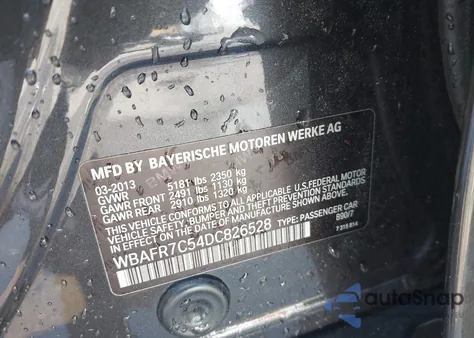 2013 BMW 535I from USA, damaged, VIN WBAFR7C54DC826528